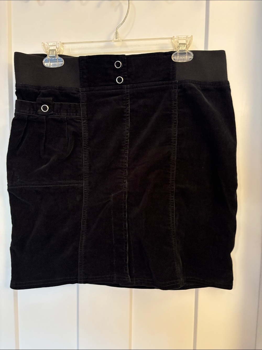 Prana Black Corduroy Mini Skirt with Grommet Pocket
